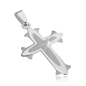 Pandantiv argint - cruce cu mijlocul mat, crini decorativi la margini imagine