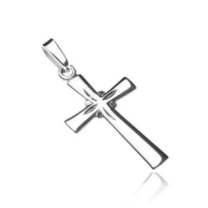 Pandantiv argint - cruce lucioasă, raze gravate imagine