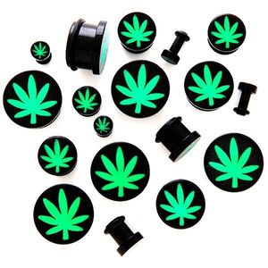 Plug din acrilic cu motiv marijuana - Lățime: 10 mm imagine