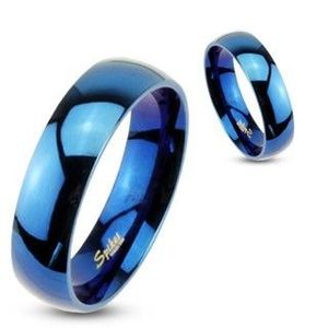 Inel din oțel - bandă albastră lucioasă - Marime inel: 59 imagine