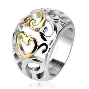 Inel din oțel cu ornament decupat, auriu și argintiu - Marime inel: 49 imagine