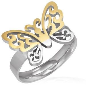 Inel din oțel - fluturaș auriu-argintiu decupat - Marime inel: 52 imagine