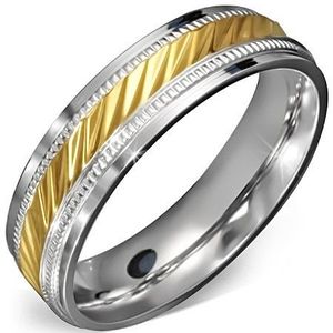 Inel din oțel - centru canelat și ramă decorativă - Marime inel: 52 imagine
