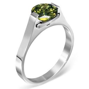 Inel din oțel - piatră verde luna "Mai", cleme laterale - Marime inel: 50 imagine