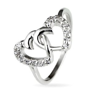 Inel argint - inimi încrucişate, încrustate cu zirconiu - Marime inel: 49 imagine