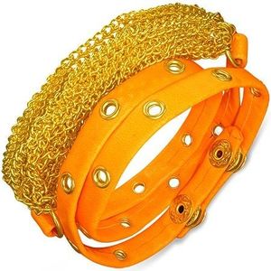 Brățară din piele artificială - lanţuri aurii, bandă portocaliu neon imagine