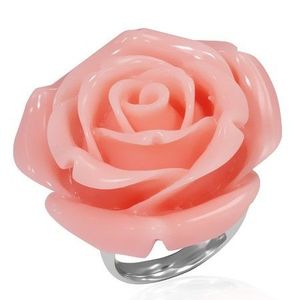Inel din oțel - floare roz înflorită realizată din rășină - Marime inel: 51 imagine