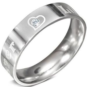 Inel din oțel - FOREVER LOVE și zirconiu, 6 mm - Marime inel: 52 imagine