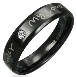 Inel din oțel - negru cu declarație de dragoste și zirconiu transparent - Marime inel: 51 imagine
