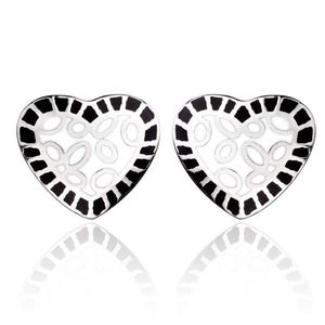 Cercei din oţel - inimă albă cu contur negru imagine
