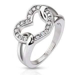 Inel din oțel - inimă lucioasă cu zirconii în bucle - Marime inel: 49 imagine