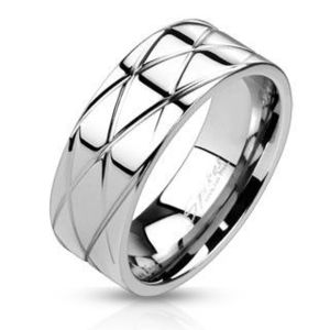 Inel lucios din oțel - caneluri înclinate - Marime inel: 59 imagine