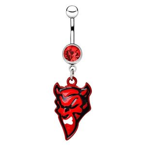 Piercing pentru buric din oțel colorat - un diavol cu coarne - Culoare zirconiu piercing: Roșu - R imagine
