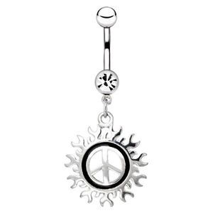 Piercing din oţel pentru buric - simbolul păcii cu un motiv solar imagine