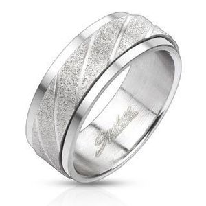 Inel din oțel - fâșie sablată și caneluri diagonale - Marime inel: 58 imagine