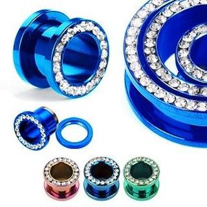 Tunel colorat anodizat, din titan, cu zircon - Lățime: 10 mm, Culoare Piercing: Ametist imagine