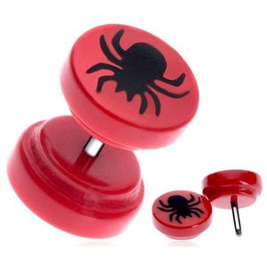Piercing fals pentru ureche, din acrilic roşu - un păianjen negru imagine