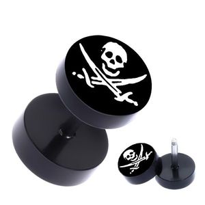 Plug fals pentru ureche din oţel - motiv al piraţilor, negru imagine