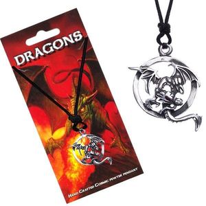 Colier din șnur negru cu un dragon zburător în cerc imagine