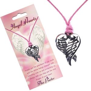 Colier roz - pandantiv inimă cu aripi împăturite imagine