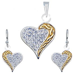 Set de cercei şi pandantiv din argint 925 - zirconii, dungă de aur, inimă imagine