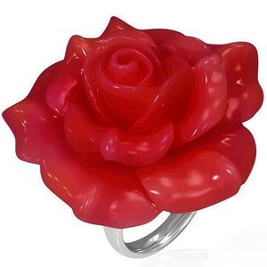 Inel din oțel - trandafir roșu din rășină - Marime inel: 49 imagine