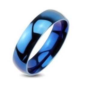 Verighetă albastră din metal - inel neted cu luciu cu aspect tip oglindă - Marime inel: 48 imagine