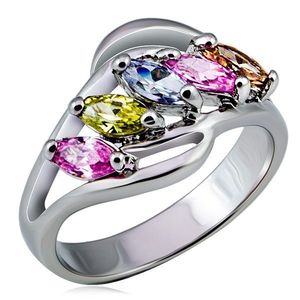 Inel din metal, brațe cu ramuri cu zirconii colorate așezate pe un șir - Marime inel: 48 imagine