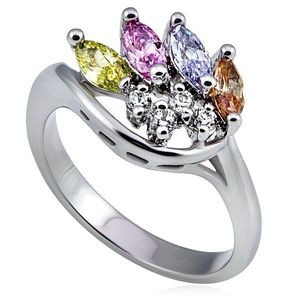 Inel argintiu din metal, coroană din zirconii colorate și transparente - Marime inel: 52 imagine