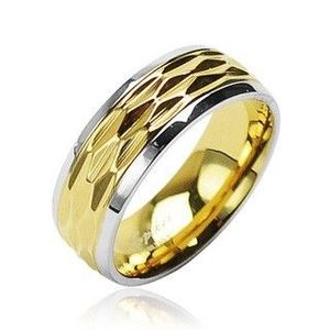 Inel din oțel chirurgical - model ondulat auriu și argintiu - Marime inel: 49 imagine