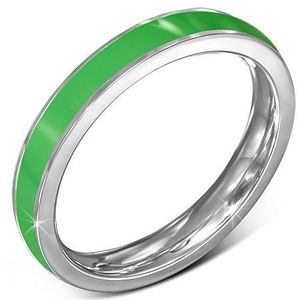 Inel subțire din oțel - verighetă, fâșie verde, margine argintie - Marime inel: 51 imagine