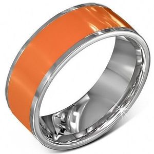 Verighetă netedă din oțel, portocaliu cu margine argintie - Marime inel: 56 imagine
