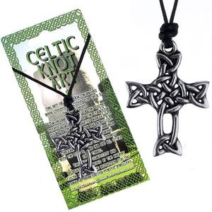 Colier din șnur negru și pandantiv lucios, cruce cu nod celtic imagine