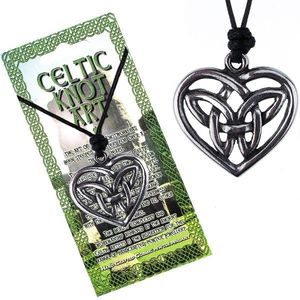 Colier din șnur, negru, nod celtic lucios din metal în inimă imagine