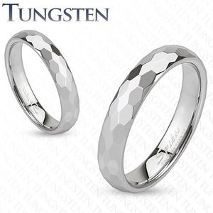 Inel din tungsten - inel argintiu şlefuit în hexagoane - Marime inel: 49 imagine