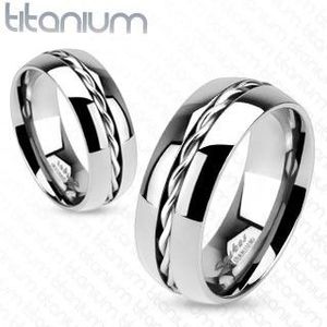 Inel din titan - inel argintiu, fir răsucit în mijloc - Marime inel: 49 imagine
