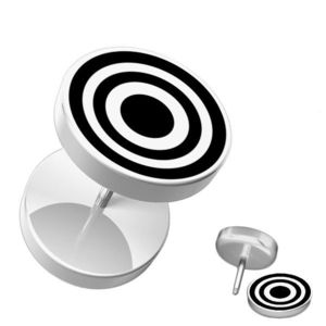 Piercing fals pentru ureche din acrilic alb, cu cercuri negre - Bilă: 10 mm imagine