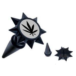 Taper negru fals de ureche cu țepi - oțel, frunză de marijuana imagine