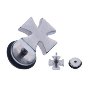 Piercing de ureche - din oțel, fals, cruce argintie imagine
