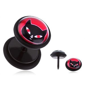 Plug fals pentru ureche, negru, cu o peliculă DFV - o pisicuţă cu ochi roşii imagine