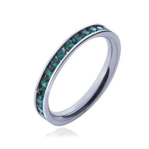 Inel din oțel chirurgical - zirconii rotunde verzi - Marime inel: 49 imagine
