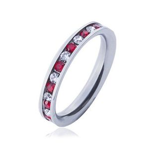 Inel din oțel - verighetă, zirconii roșii și albe - Marime inel: 49 imagine
