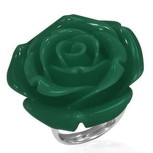 Inel din oțel - trandafir verde din rășină - Marime inel: 49 imagine