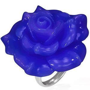 Inel lucios din oțel - trandafir albastru din rășină - Marime inel: 49 imagine