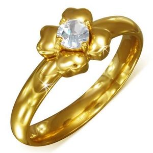 Inel auriu din oțel chirurgical cu un zirconiu transparent - floare - Marime inel: 52 imagine