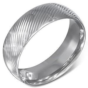 Verighetă din oțel argintiu cu caneluri diagonale - Marime inel: 54 imagine