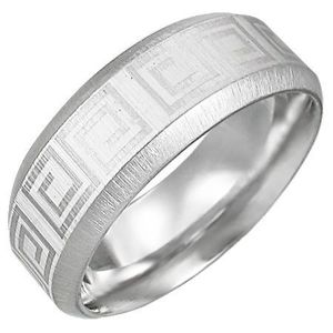 Inel din oțel cu cheie grecească, margini oblice - Marime inel: 54 imagine