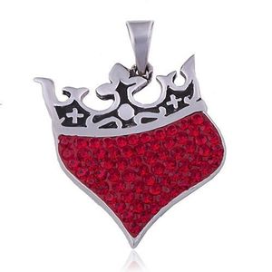 Pandantiv realizat din argint 925 - inimă cu coroană regală, zirconii roșii imagine
