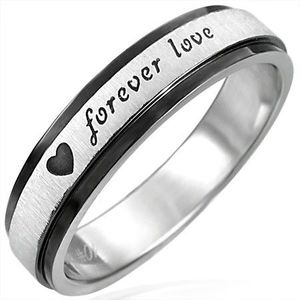 Inel din oțel cu margini negre, Forever Love - Marime inel: 51 imagine