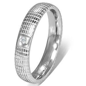 Inel argintiu din oțel cu piatră transparentă și plasă - Marime inel: 49 imagine